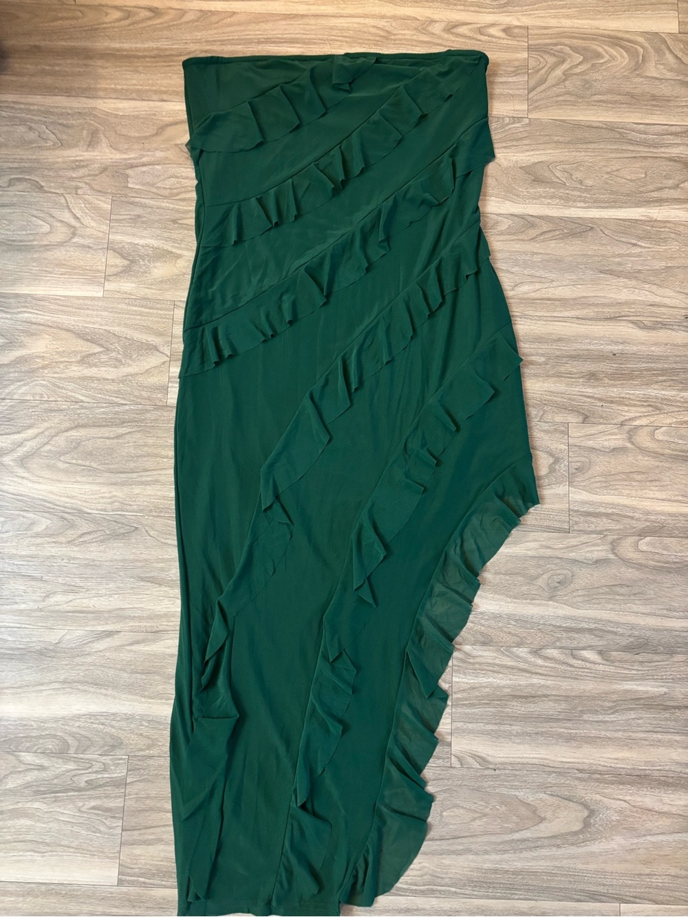 Strapless Emerald Green Ruffle Asymmetrical Dress